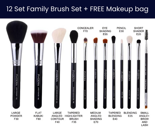 PHOERA - 12 SET FAMILY BRUSH SET + FREE MAKEUP BAG